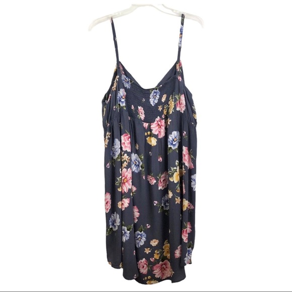 TORRID Blue Pink Yellow Floral Smocked Sun DRESS 4 4X Tie Front Tank hi lo hem - Picture 8 of 12